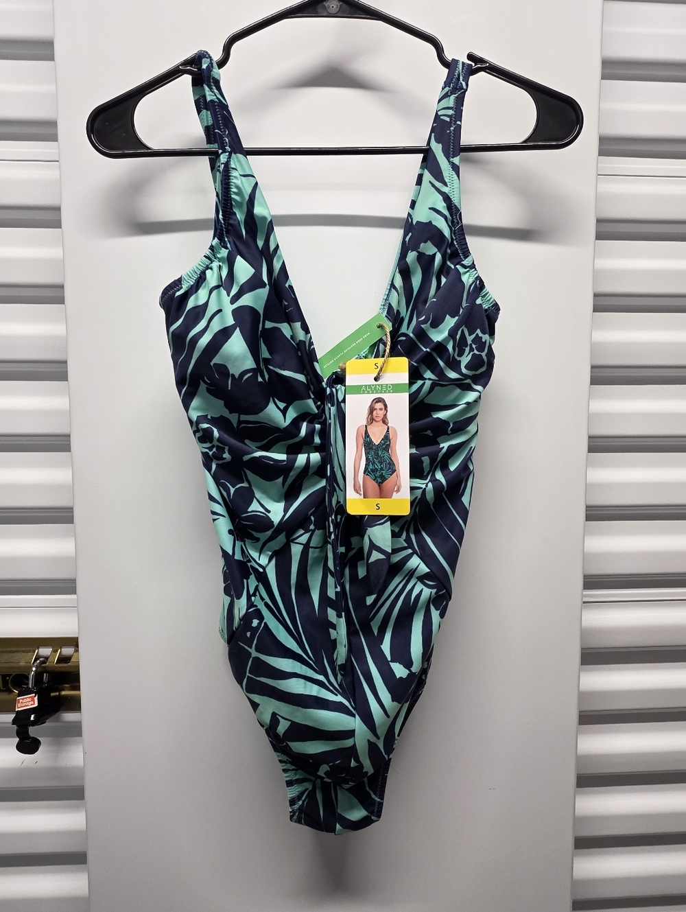 One-Piece Swimsuit Teal Navy Tropical Print Ecofriendly Beach Resort Pool Women
